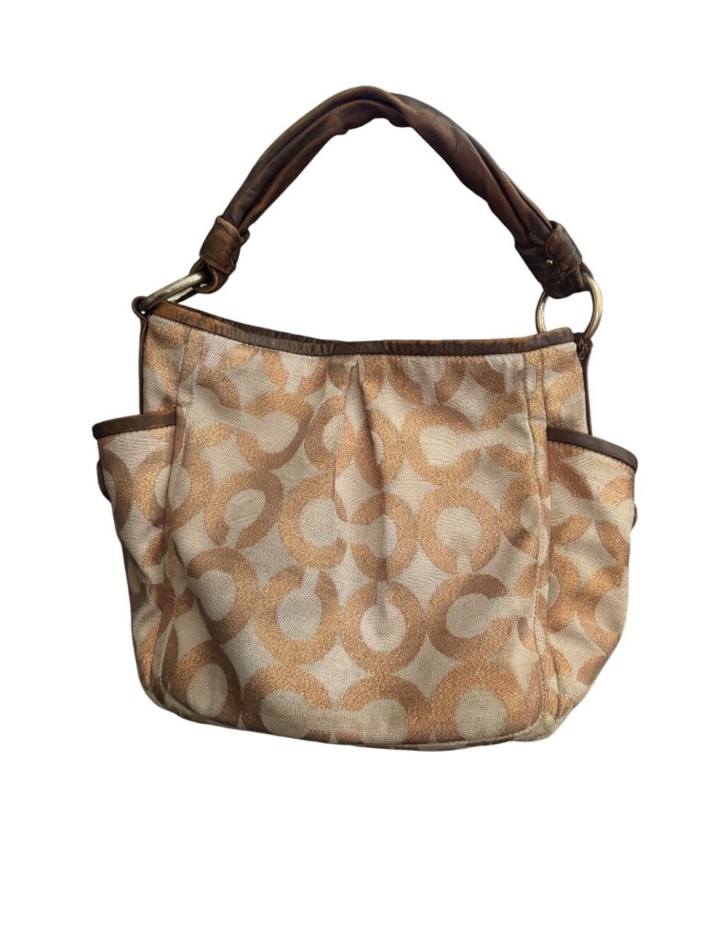 Coach Op Art Signature Hobo Shoulder Bag With Leather Trim in Rose Gold